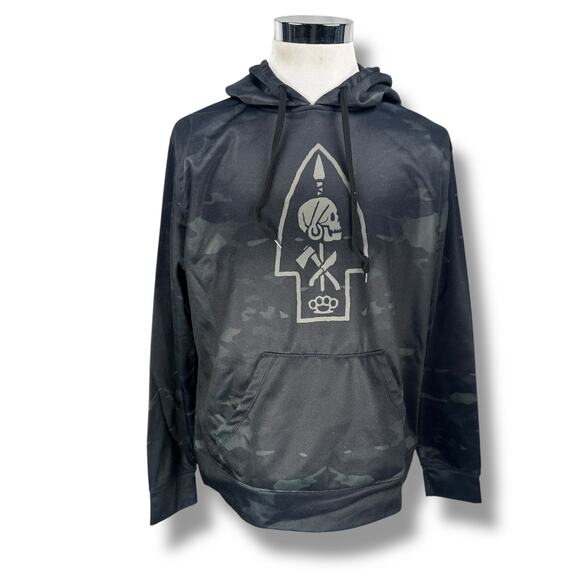 OAF Nation Camo Hoodie Men’s Medium Black Hunting Arrowhead Skull Brass Knuckles - Picture 1 of 9